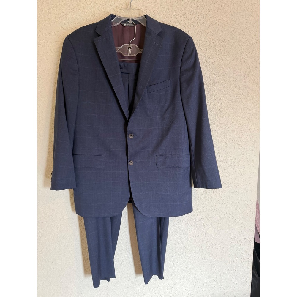 Jack Victor Teena Hicks Wool Mens 2 Piece Suit 45R Blue Windowpane Gentleman